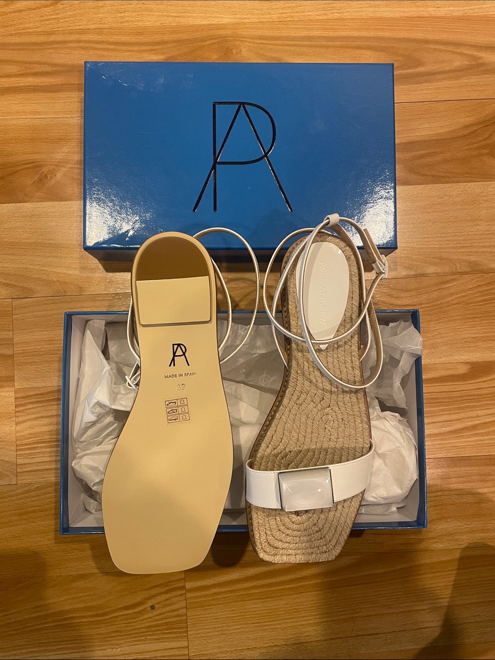 Paul Andrew White Leather Espadrille Ankle-Tie Sandals 8.5 (39)